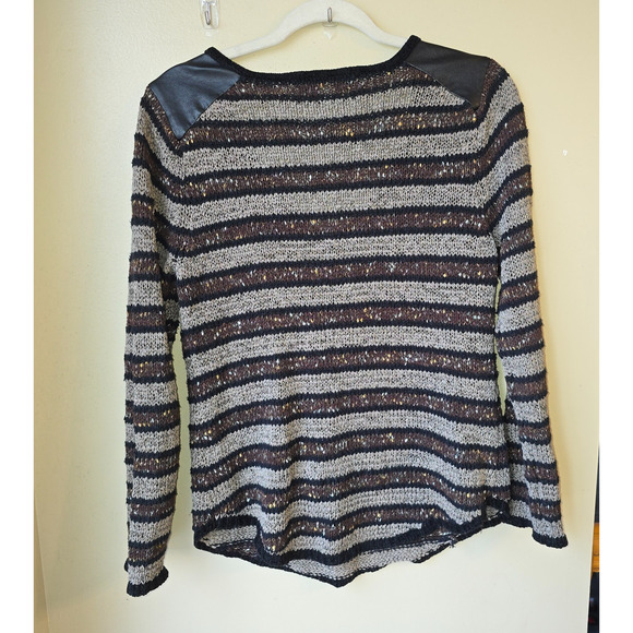 Curio NY Chunky Knit Sweater Faux Leather Detail Boho Festival Size S - Picture 5 of 8